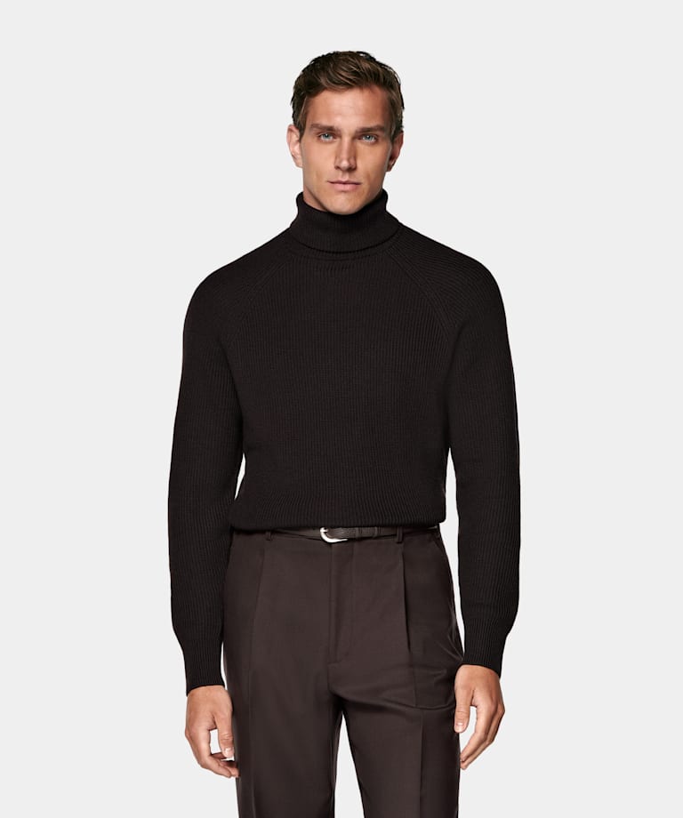 Dark Brown Ribbed Turtleneck
