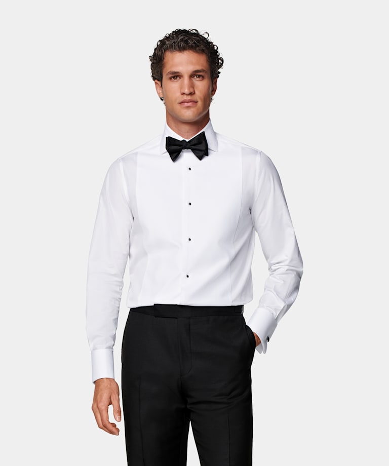 White Piqué Tailored Fit Tuxedo Shirt