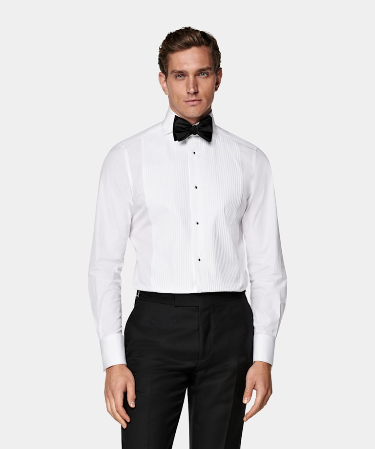 White Plisse Tailored Fit Tuxedo Shirt