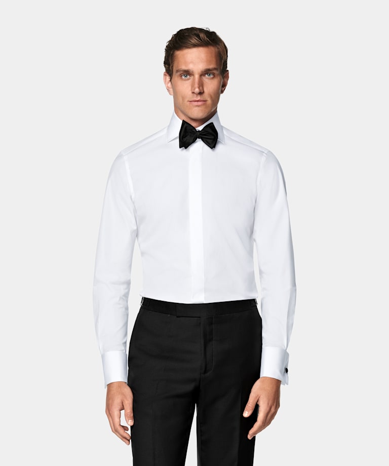 White Twill Tailored Fit Tuxedo Shirt