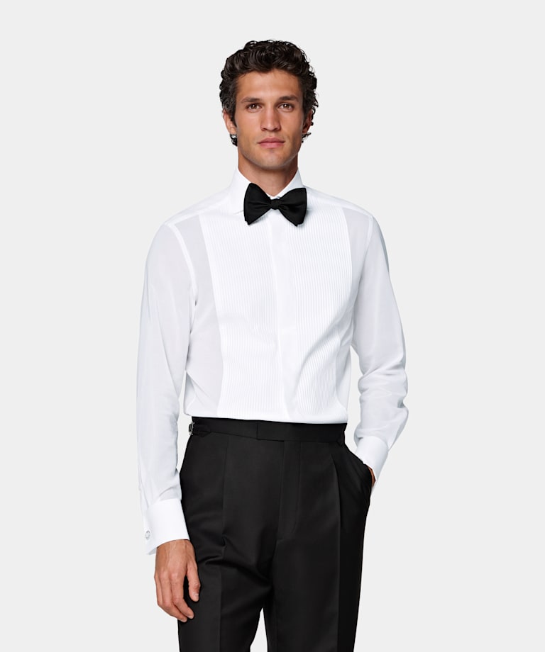 Off-White Plissé Tailored Fit Tuxedo Shirt
