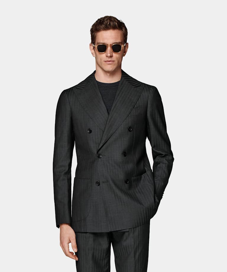 Dark Grey Herringbone Perennial Tailored Fit Havana Suit