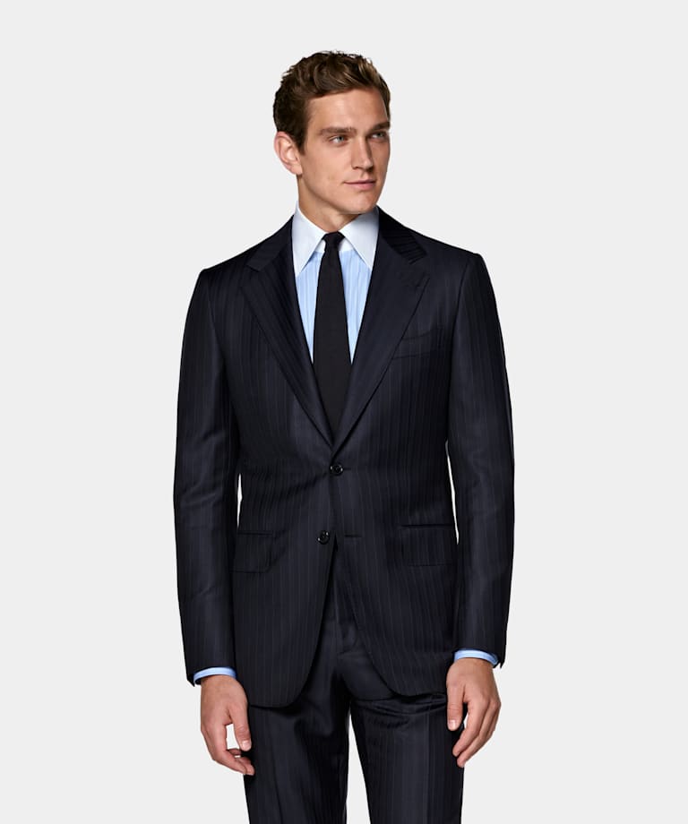 Navy Striped Tailored Fit Milano Suit