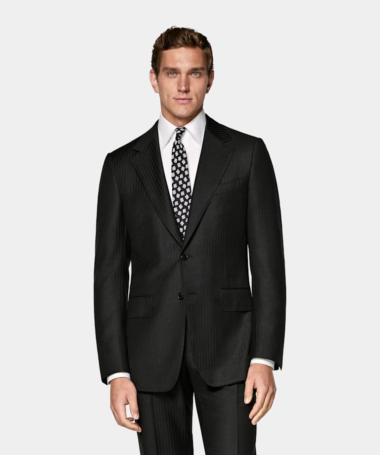 Dark Grey Striped Tailored Fit Milano Suit