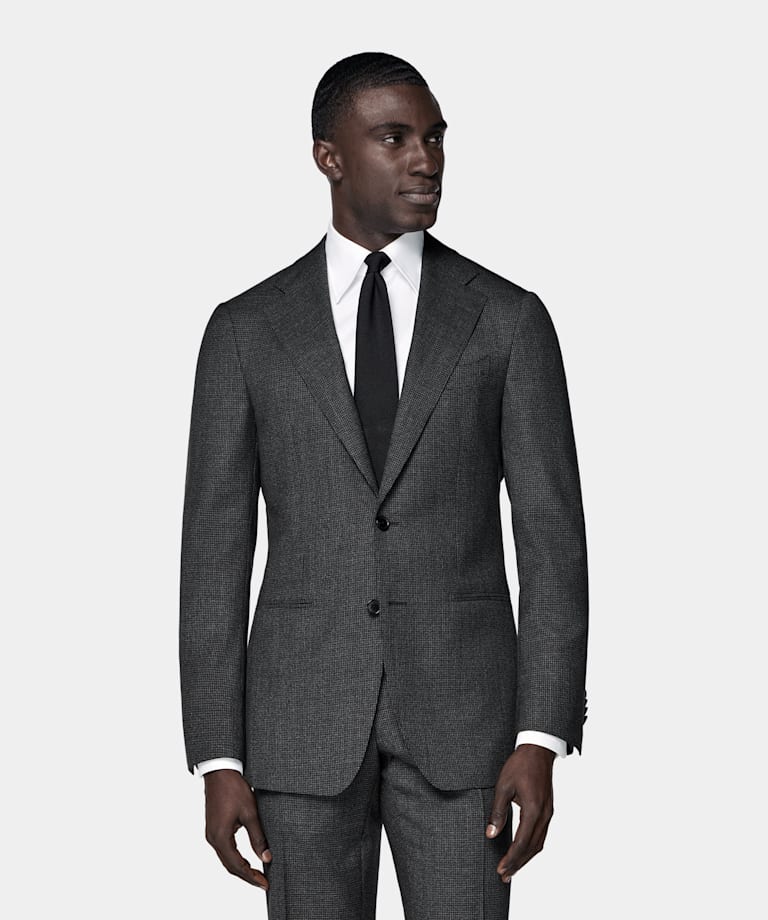 Dark Grey Houndstooth Tailored Fit Havana Suit