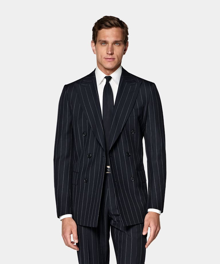 Garnitur Milano tailored fit granatowy w paski