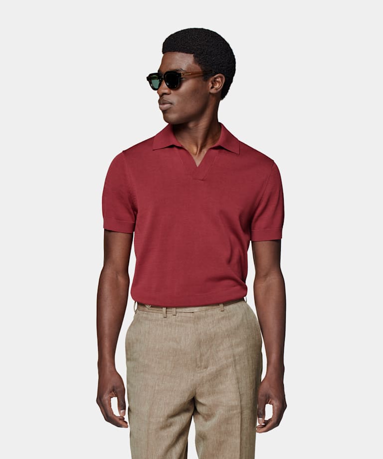 Red Buttonless Polo