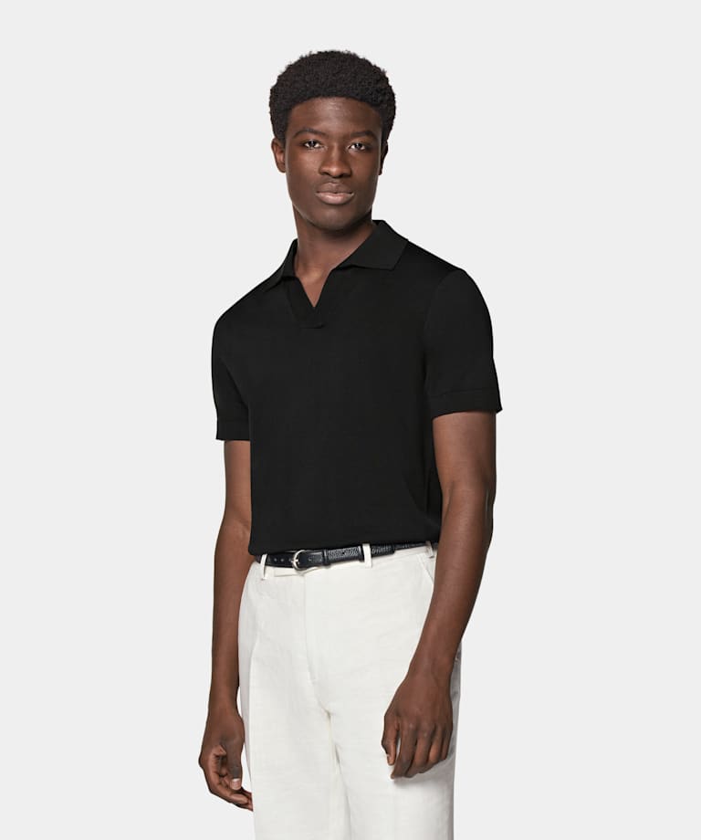 Black Buttonless Polo Shirt 