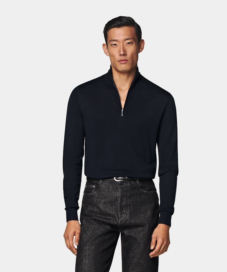 Navy Merino Half Zip