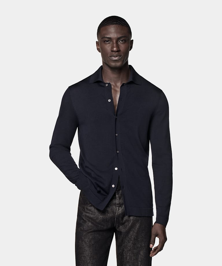 Navy Long Sleeve Polo Cardigan