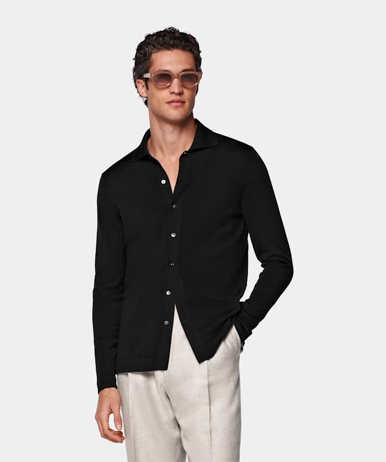 Black Long Sleeve Polo Cardigan