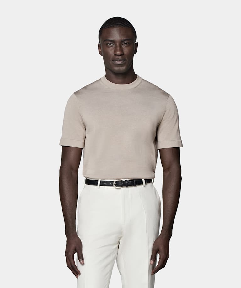 Light Taupe Short Sleeve Crewneck