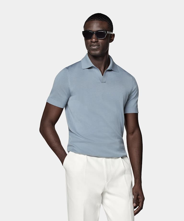 Light Blue Buttonless Polo
