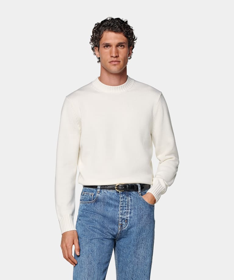 Pull col rond Merino blanc cassé