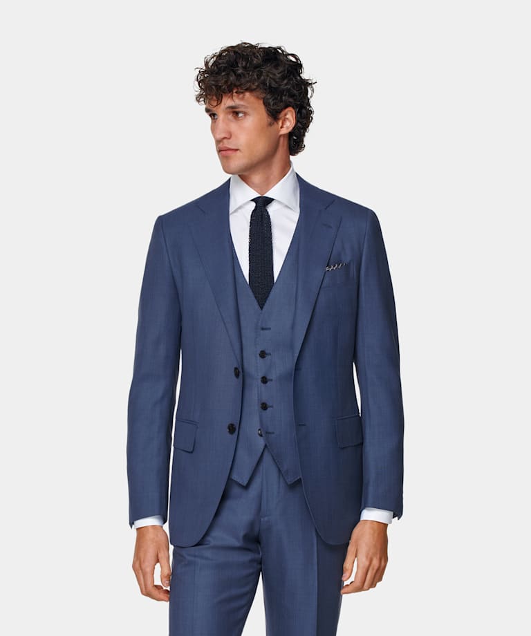 Mid Blue Three-Piece Tailored Fit Lazio Suit