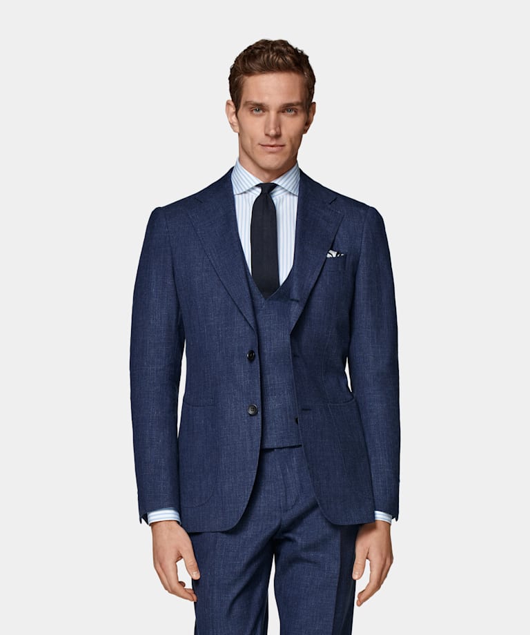  Mid Blue Three-Piece Tailored Fit Havana Suit