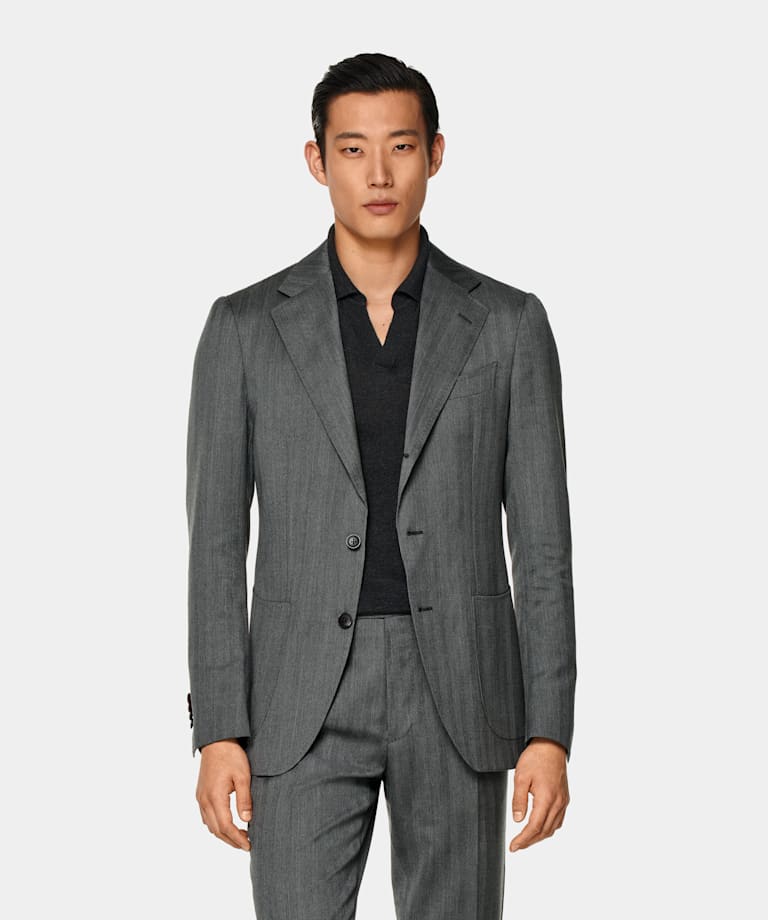 Mid Grey Herringbone Perennial Tailored Fit Havana Suit