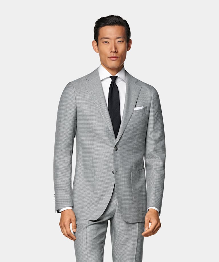Havana Anzug hellgrau Hahnentrittmuster Tailored Fit