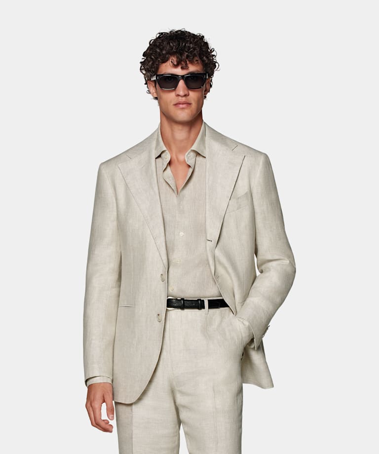Sand Herringbone Relaxed Fit Roma Suit