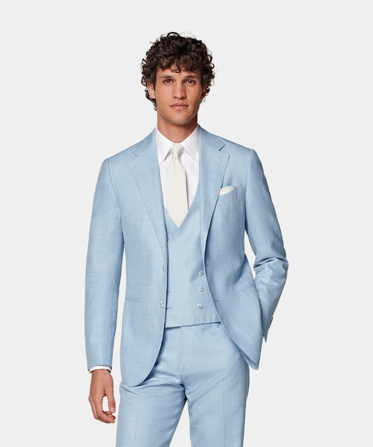 Light Blue Three-Piece Tailored Fit Havana Suit