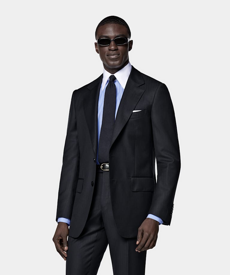 Navy Striped Tailored Fit Milano Suit