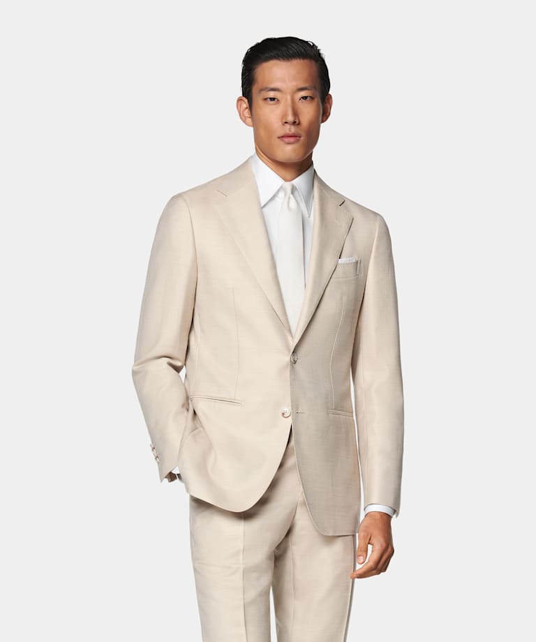Abito Havana color sabbia spina di pesce tailored fit