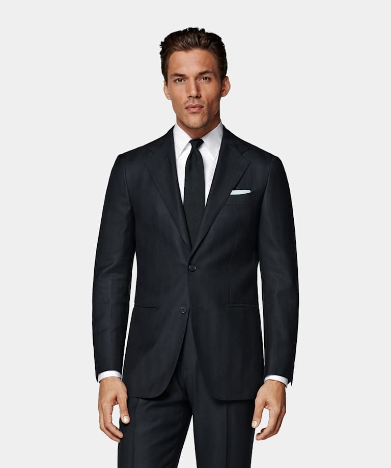 Traje Havana azul marino punto de espiga corte Tailored