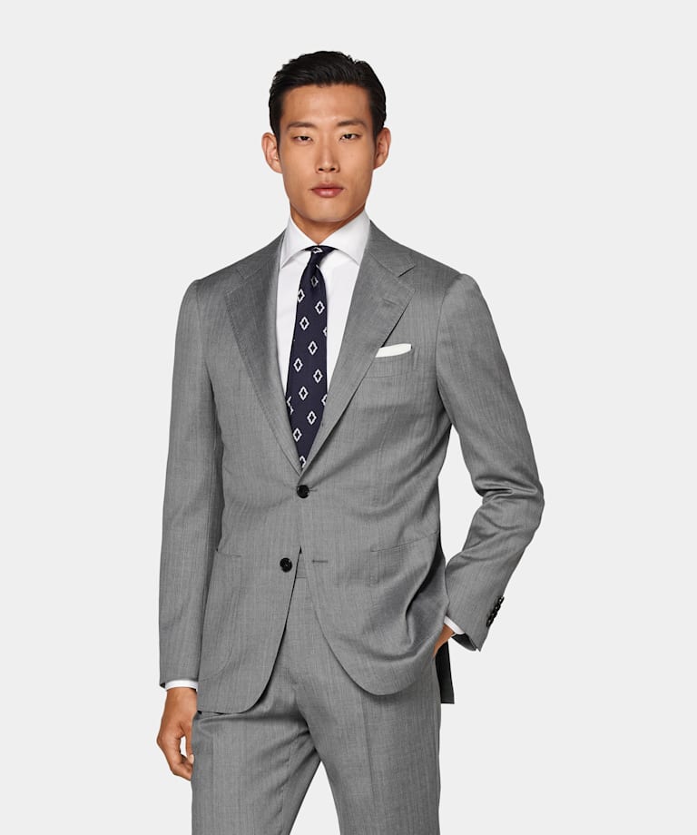 Mid Grey Herringbone Tailored Fit Havana Suit