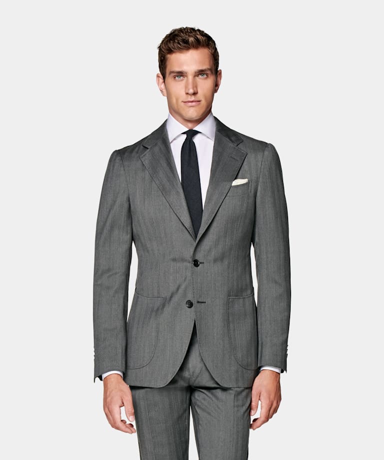 Mid Grey Herringbone Perennial Tailored Fit Havana Suit