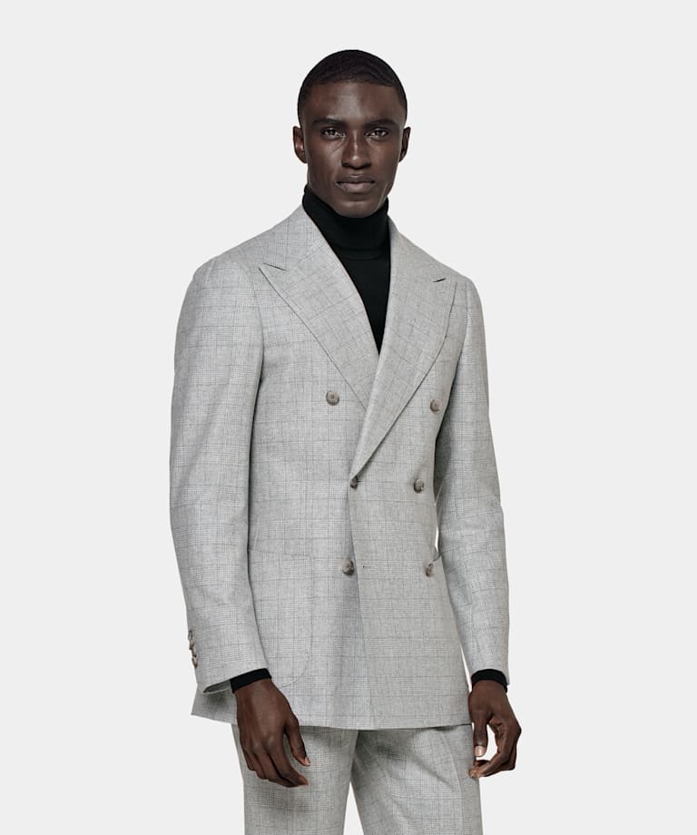 Light Grey Checked Tailored Fit Havana Suit