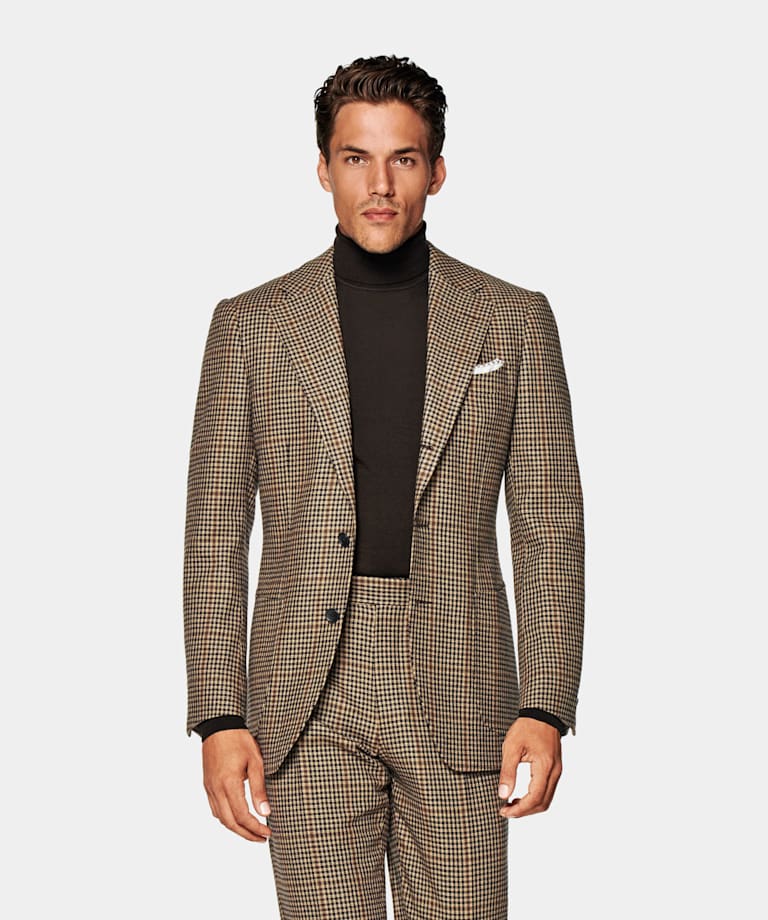 Mid Brown Houndstooth Tailored Fit Havana Suit