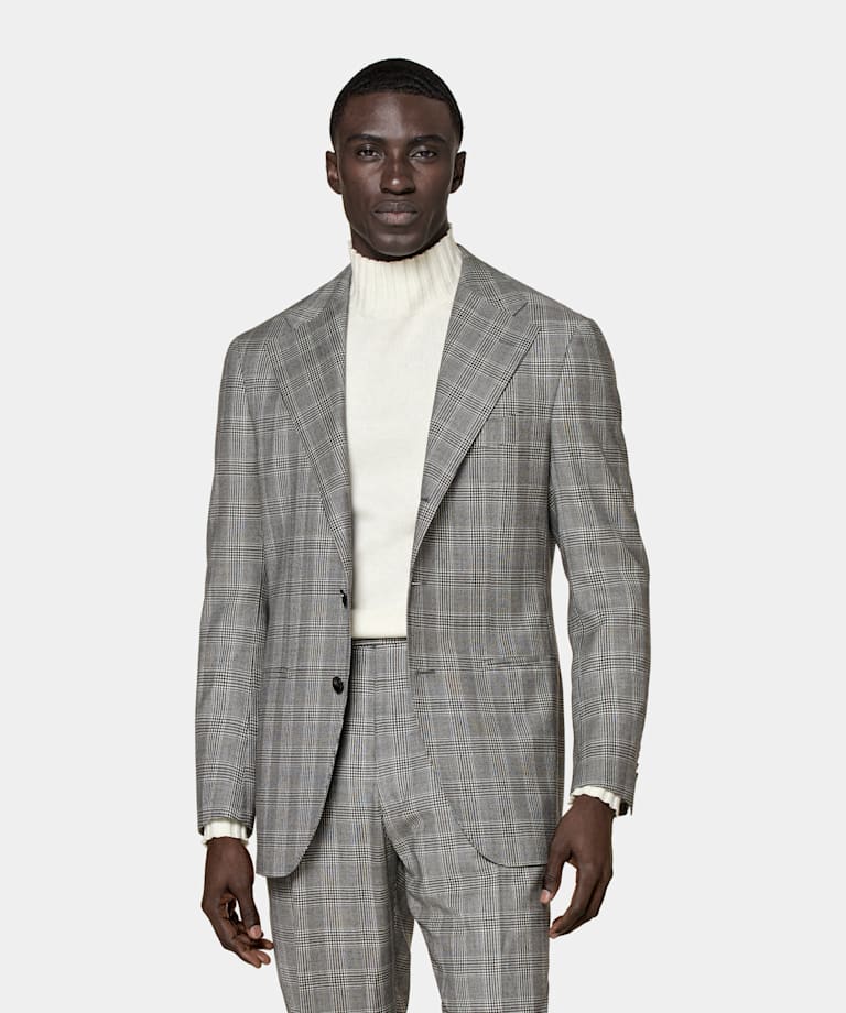 Mid Grey Checked Relaxed Fit Roma Suit