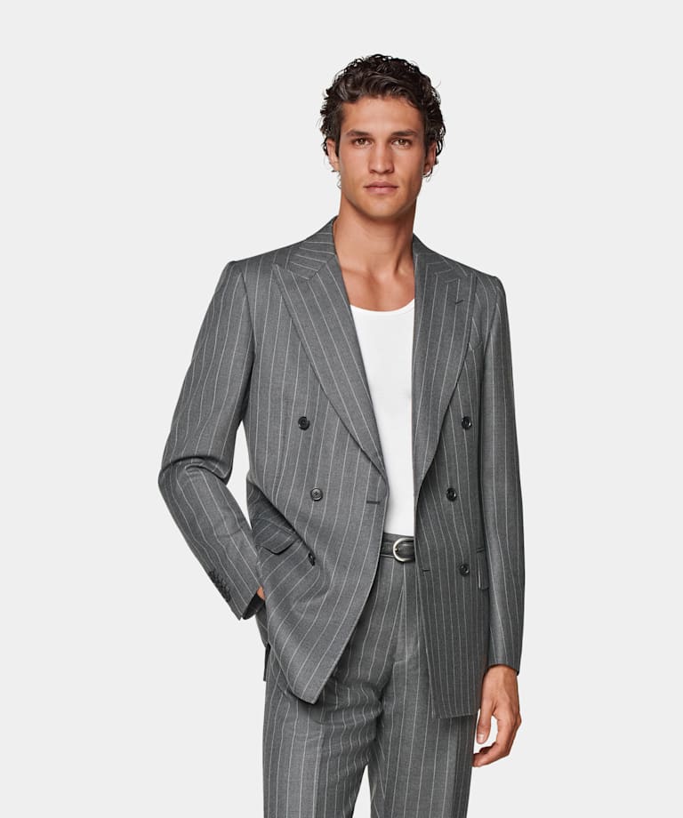 Mid Grey Striped Tailored Fit Milano Suit