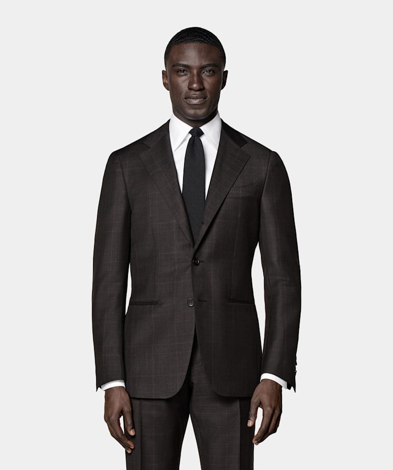 Dark Brown Checked Tailored Fit Havana Suit