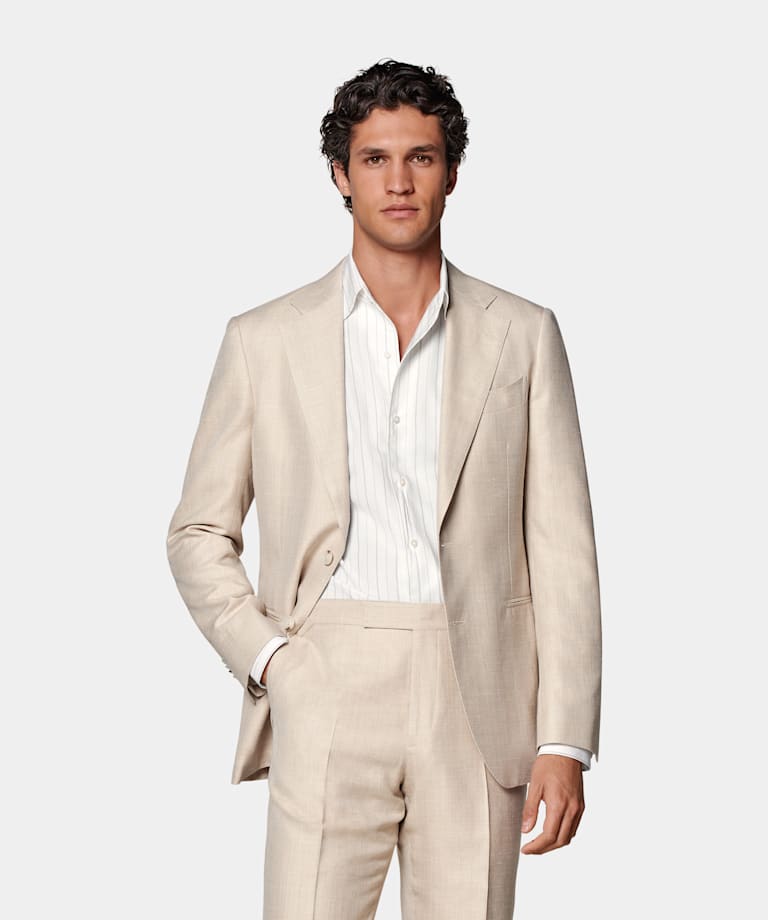 Havana Anzug sand Fischgrätmuster Tailored Fit