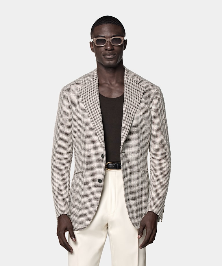 Mid Brown Checked Relaxed Fit Roma Blazer