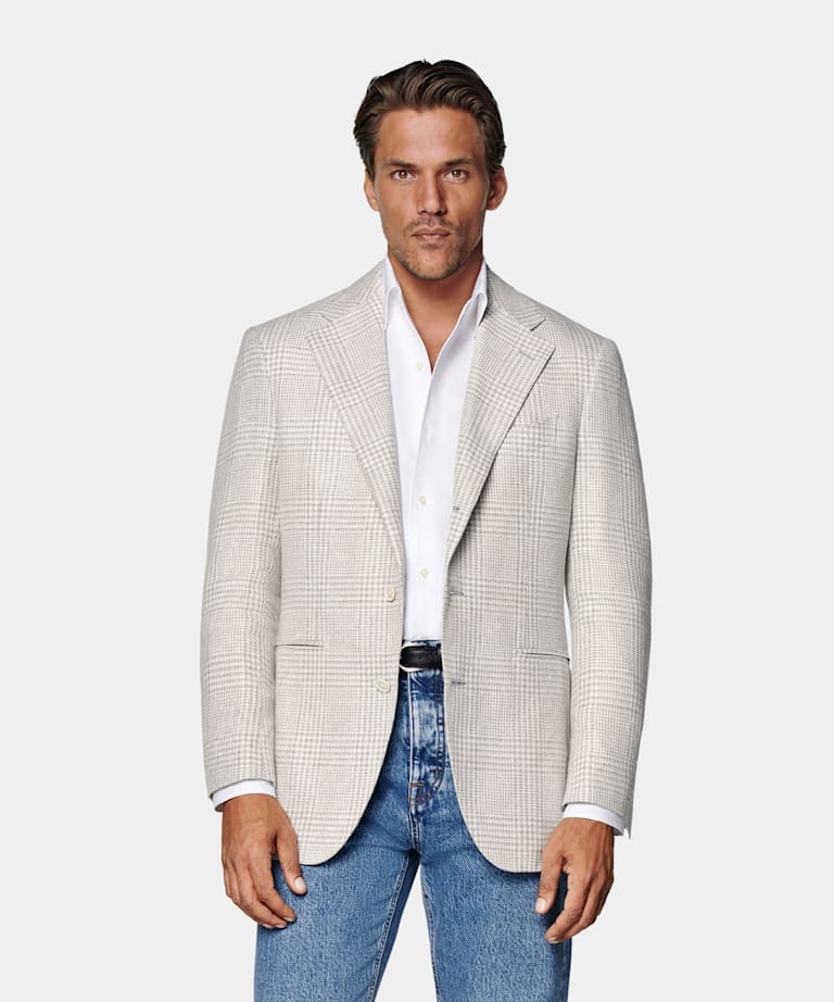 Light Grey Checked Relaxed Fit Roma Blazer