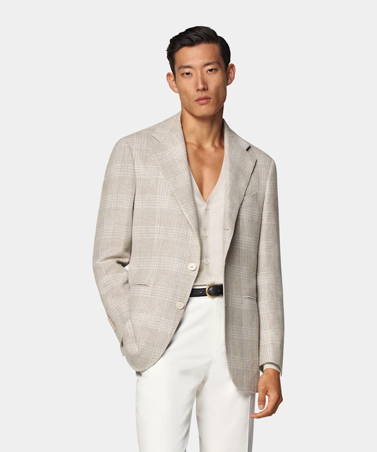 Sand Checked Relaxed Fit Roma Blazer