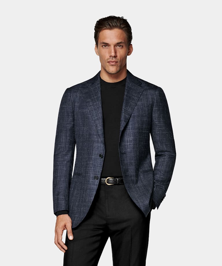 Navy Checked Tailored Fit Havana Blazer