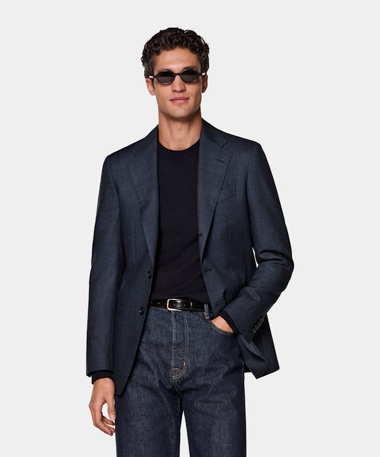Navy Checked Tailored Fit Havana Blazer