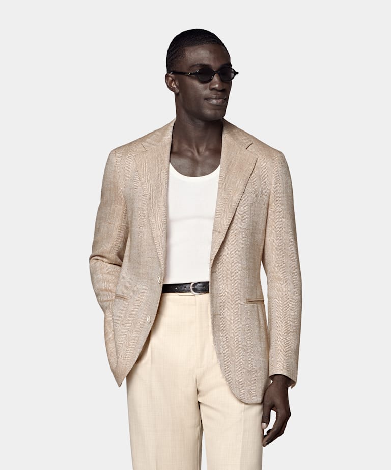 Light Brown Herringbone Relaxed Fit Roma Blazer