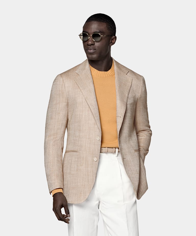 Light Brown Herringbone Relaxed Fit Roma Blazer