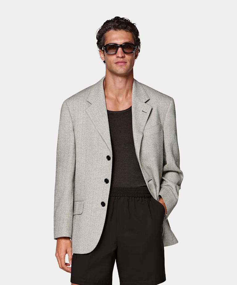 Mid Brown Herringbone Relaxed Fit Brera Blazer