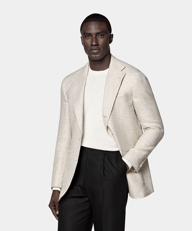 Light Brown Checked Relaxed Fit Roma Blazer