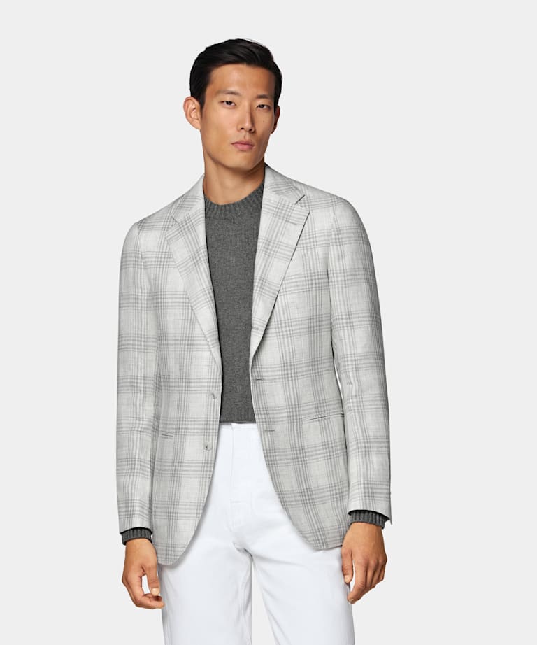 Light Grey Checked Tailored Fit Havana Blazer