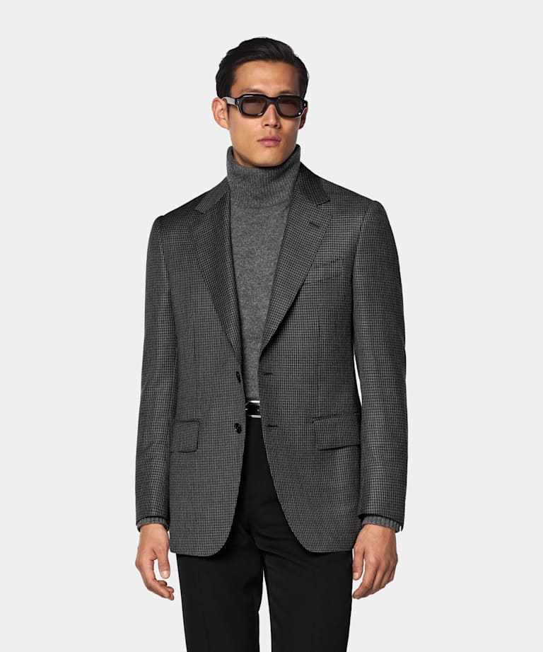 Mid Grey Houndstooth Tailored Fit Milano Blazer