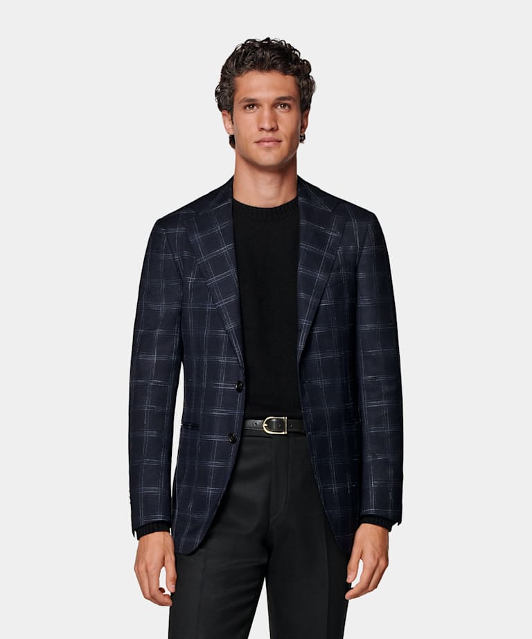 Navy Checked Tailored Fit Havana Blazer