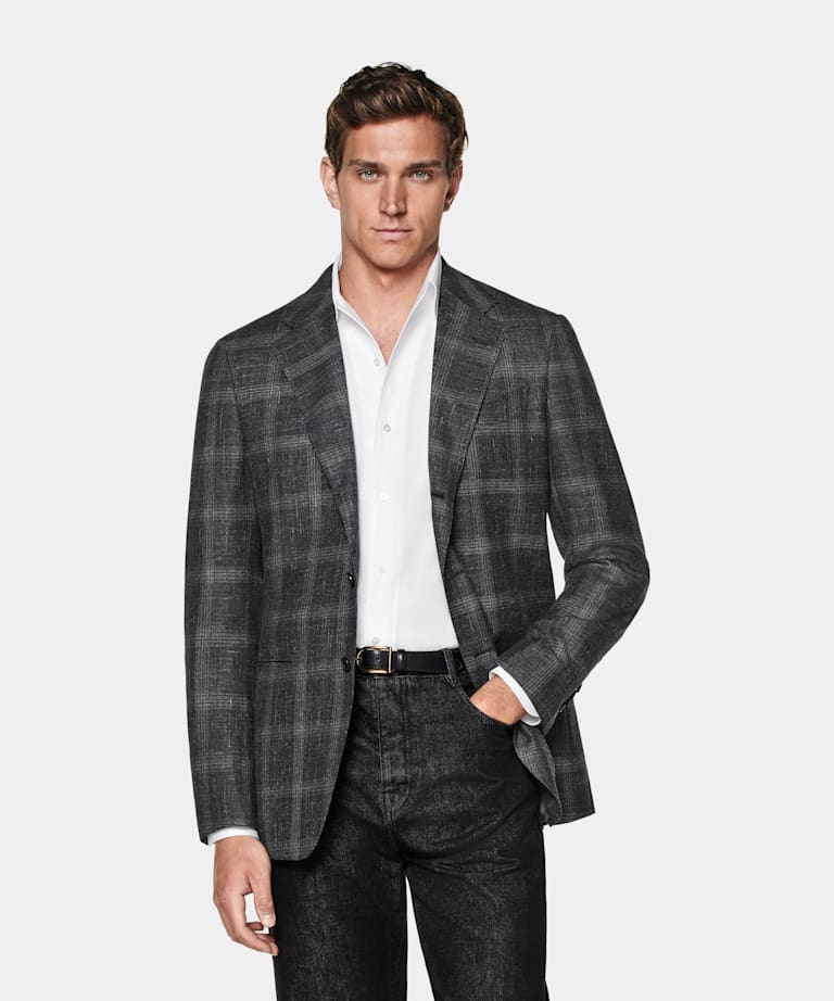 Grey Checked Tailored Fit Havana Blazer