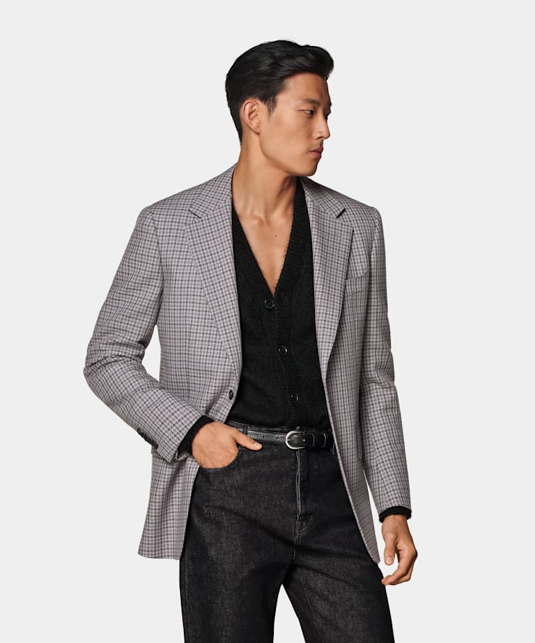 Taupe Checked Tailored Fit Milano Blazer