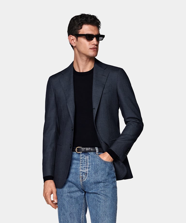 Navy Checked Tailored Fit Havana Blazer